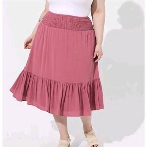 Torrid Size 2 2X 18-20 Midi‎ Gauze Smocked Waist Tiered Layered Skirt
